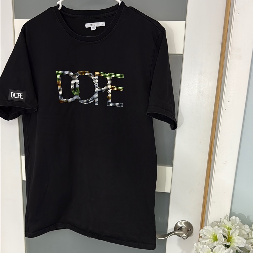 DOPE Black Short Sleeve Tee with Camouflage Logo